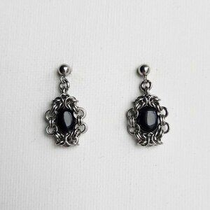 Vintage Victorian gothic style black onyx and intricate silver earrings